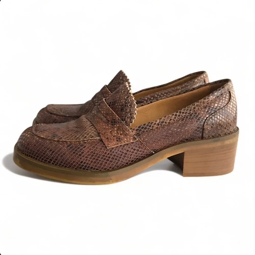 PF16 Paola Ferri Leather Chunky Block Heel Snakeskin Python Loafers EU 40 / US 9 - Picture 5 of 16